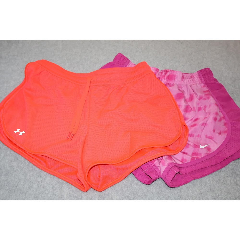 Nike Under Armour Running Shorts Women Small Pink Lot of 2 Mesh Gym Workout